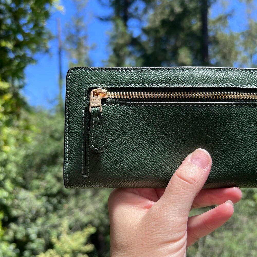 COACH Green Crossgrain Bifold Leather Wallet with Gold Hardware AUTHENTIC - Picture 6 of 8